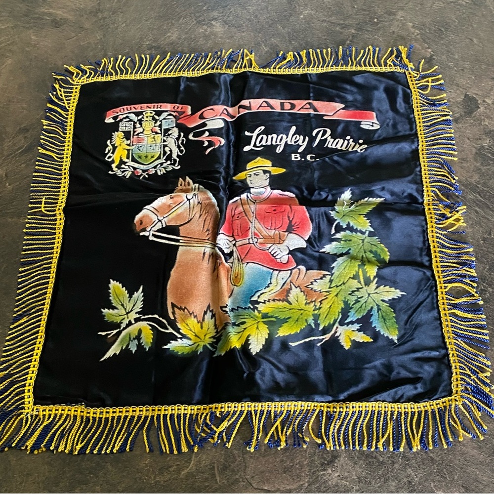 1950’s Souvenir Black Satin Fringed Pillow Case Langley Prairie BC With …